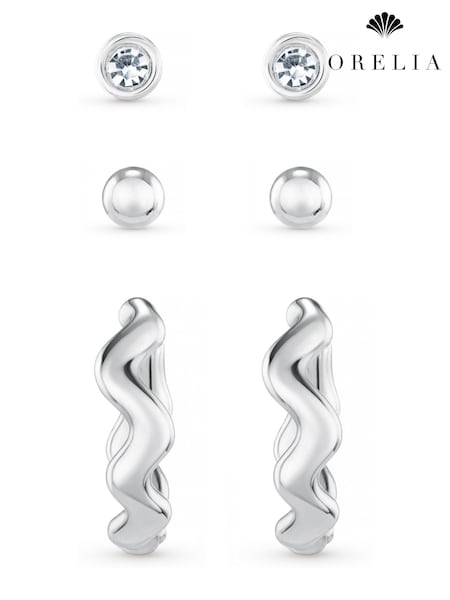 Orelia London Wave Huggie 3 Pack Ear Party Earrings (AV9395) | €37