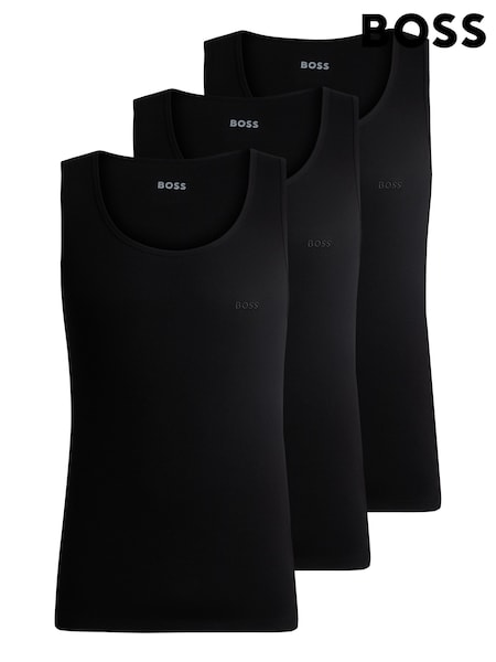 BOSS Black Ribbed 100% Cotton Vest Tops 3 Pack (AV9421) | ₪265