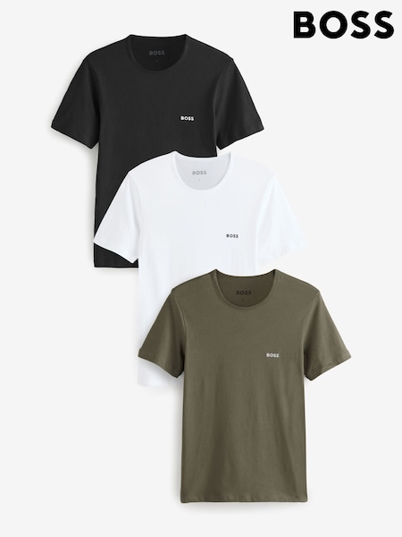 Czarny/biały/zielony - Boss 100% Cotton T-shirts 3 Pack (AV9422) | 285 zł