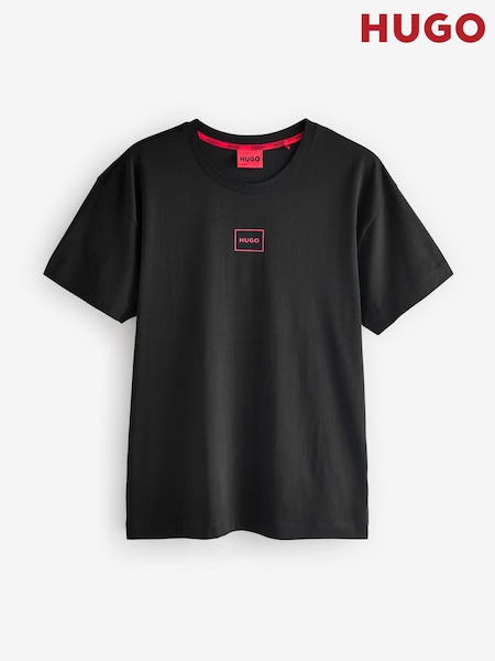 HUGO Black Relaxed Fit Logo Print Stretch Cotton T-Shirt (AV9435) | 193 QAR