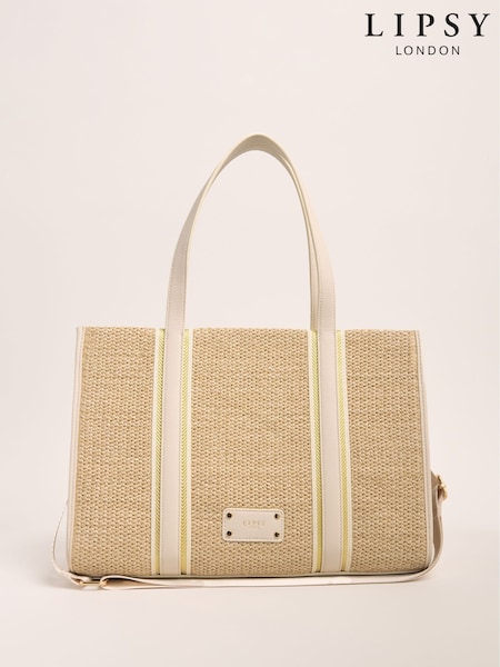 Lipsy Cream Large Raffia Structured Tote Bag (AV9452) | $72