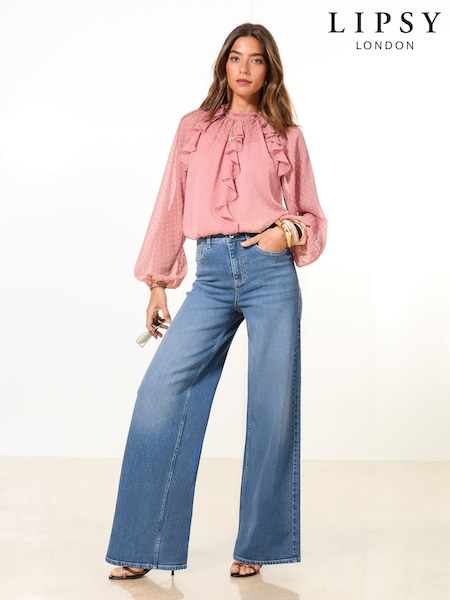 Lipsy Mid Wash Blue Petite Relaxed Wide Leg Jeans (AV9464) | €72