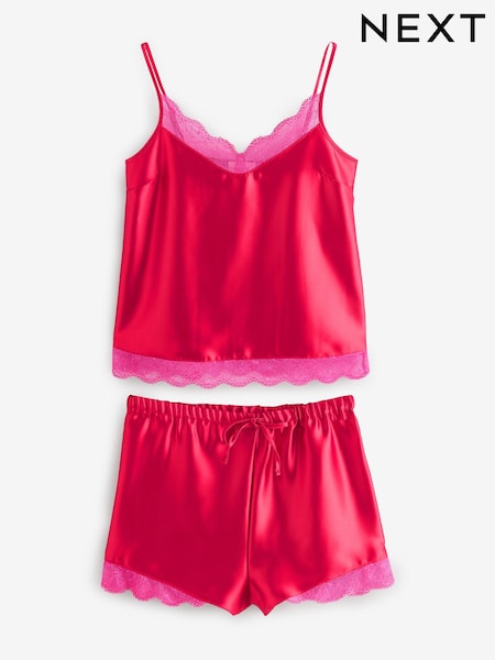 Red Lace Trim Cami Shorts Set Pyjamas (AV9475) | R$ 420