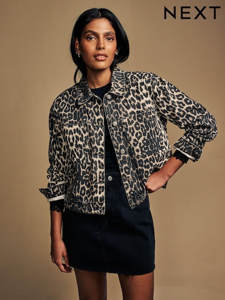 Leopard Print 100% Cotton Boxy Denim Jacket (AV9481) | €63
