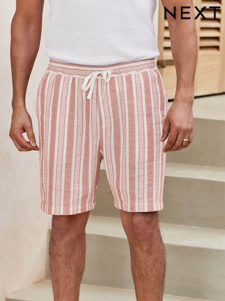Rust Orange 100% Cotton Elasticated Waist Textured Stripe Shorts (AV9486) | €32
