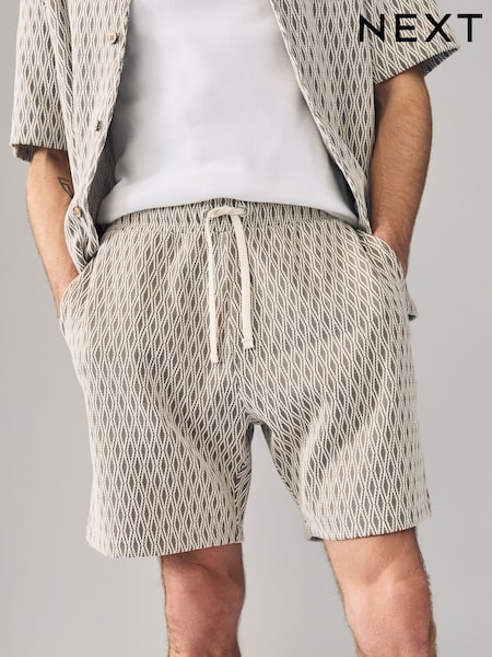 ניטרלי - Textured Geometric Pattern Jersey Shorts (AV9488) | ‏90‏₪