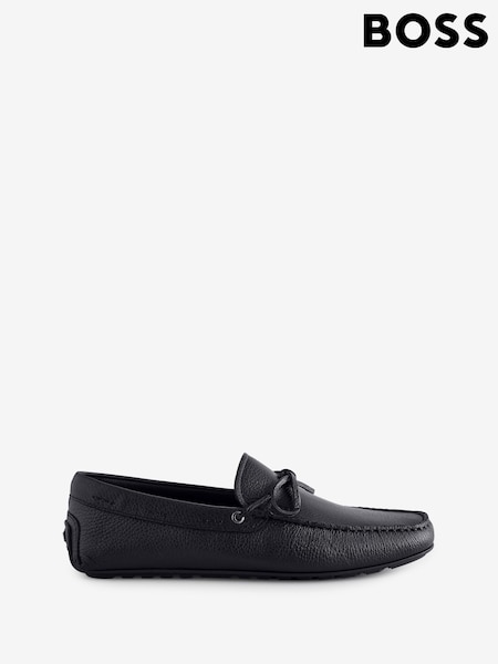 BOSS Black Grain Pebbled Leather Drivers Moccasins (AV9969) | SGD 464