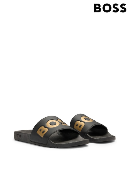 BOSS Black/Chrome Large Logo Sliders (AV9983) | R$ 485