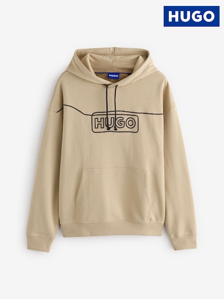 Luonnollinen - Hugo Hugo Chain Stitch Logo 100% Cotton Terry Hoodie (AV9997) | €156