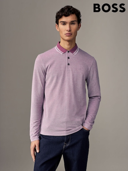 BOSS Purple Long Sleeve 100% Cotton Polo Shirt (AW0001) | €183