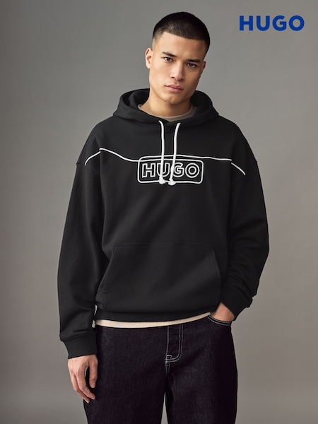 Чорний - Логотип HUGO Chain Stitch 100% Cotton Terry худі (AW0003) | 5 948 грн