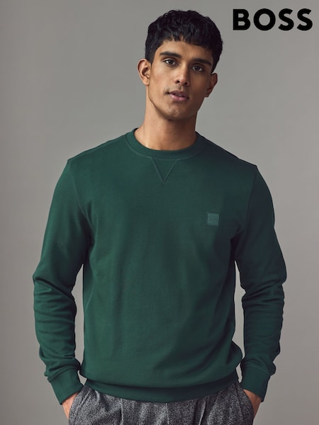 BOSS Green Relaxed Fit Westart Logo Patch 100% Cotton Terry Jersey Sweatshirt (AW0004) | AED288