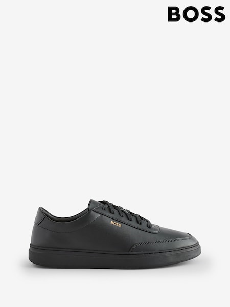 BOSS Black Coated-Leather Trainers With Gold-Tone Logo (AW0017) | AED492