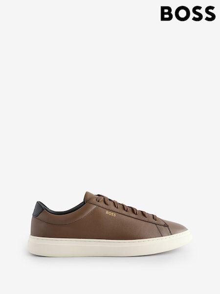 BOSS Brown Lace-Up Trainers In Polished Leather (AW0018) | €125
