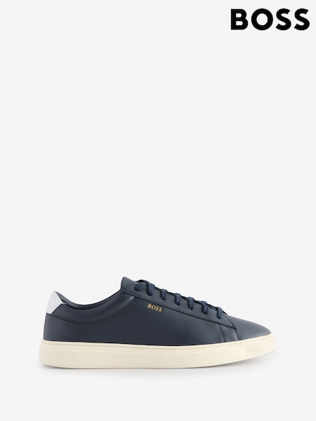 BOSS Blue Lace-Up Trainers In Polished Leather (AW0020) | AED550