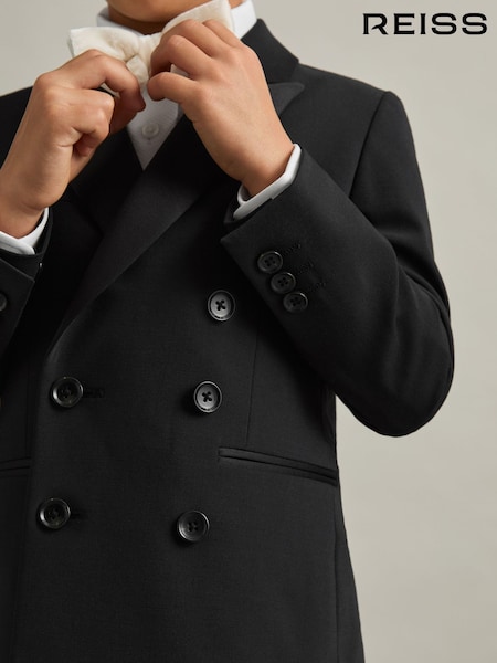 Reiss Black Knightsbridge Db 9-13 yrs Wool-Blend Double-Breasted Tuxedo Jacket (AW0079) | €145