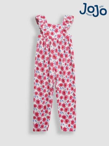 JoJo Maman Bébé Bright Pink Floral Ruffle Front Jumpsuit (AW0094) | €40 - €41