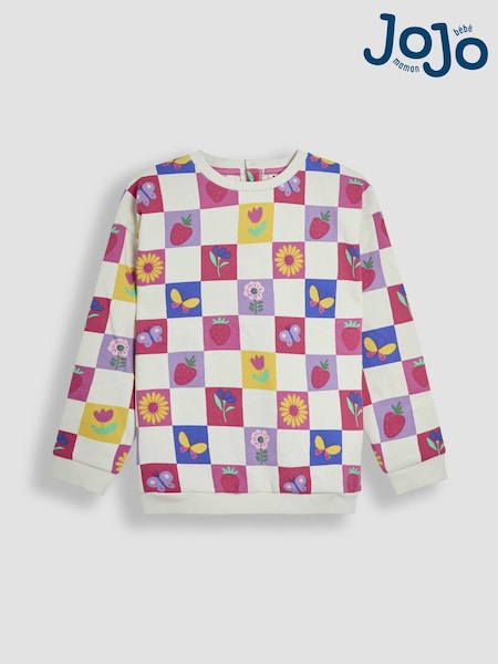 JoJo Maman Bébé Cream Garden Checkered Printed Crew Neck Sweatshirt (AW0096) | 1,502 UAH - 1,562 UAH