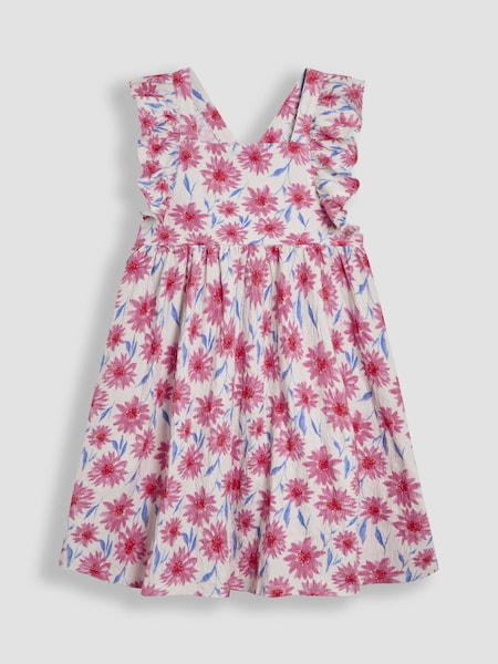 JoJo Maman Bébé Pink Floral Frill Shoulder Cross Back Dress (AW0100) | €30 - €31.50