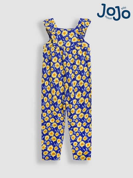 JoJo Maman Bébé Navy Sunflower Ruffle Front Jumpsuit (AW0115) | €40 - €41
