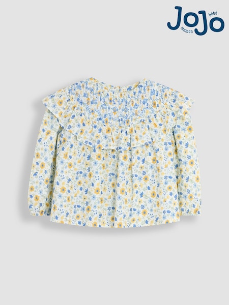 JoJo Maman Bébé White Sunflower Smocked Ruffle Blouse (AW0129) | R$ 215 - R$ 225