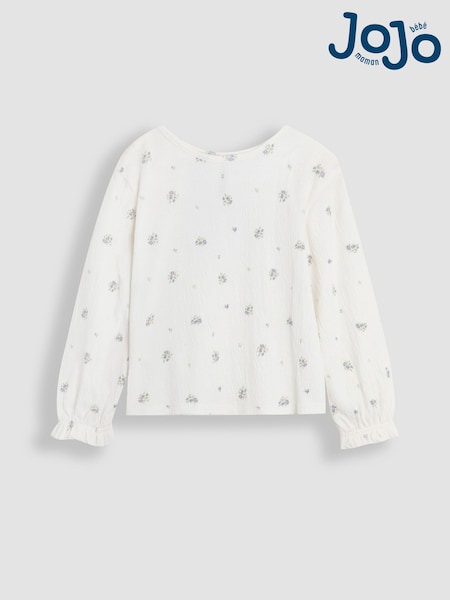 JoJo Maman Bébé Cream Floral Frill Cuff Top (AW0136) | €26 - €27