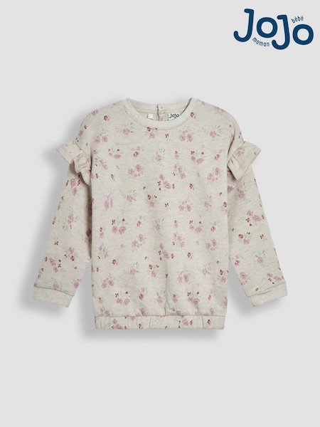 JoJo Maman Bébé Neutral Floral Frill Shoulder Sweatshirt (AW0137) | €40 - €41