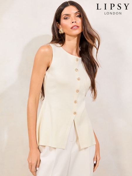 Lipsy Ivory Longline Knitted Sleeveless Waistcoat (AW0158) | €50