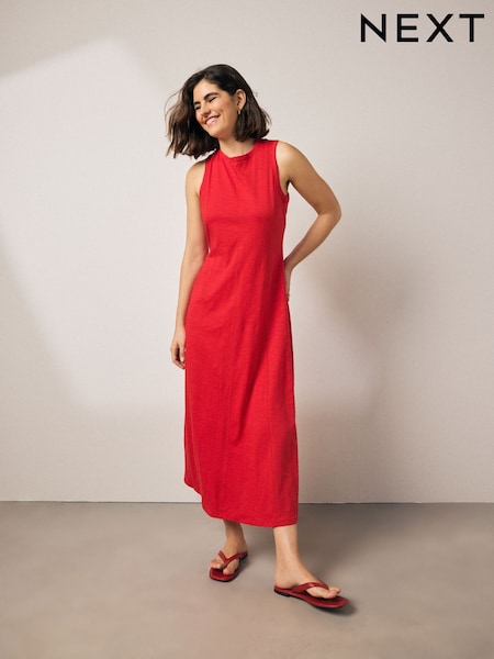 Red 100% Cotton Maxi Jersey Dress (AW0161) | €30