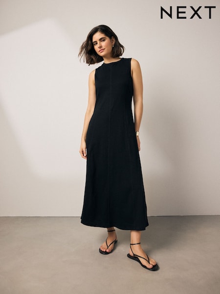 Black 100% Cotton Maxi Jersey Dress (AW0162) | €36