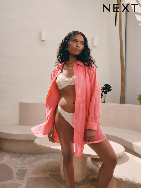 Korallenpink - Textured Cornelli Cover-Up Shirt (AW0166) | 58 €