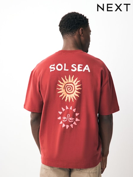 Red Sun Relaxed Fit Graphic Print Heavyweight T-Shirt (AW0168) | 99 QAR