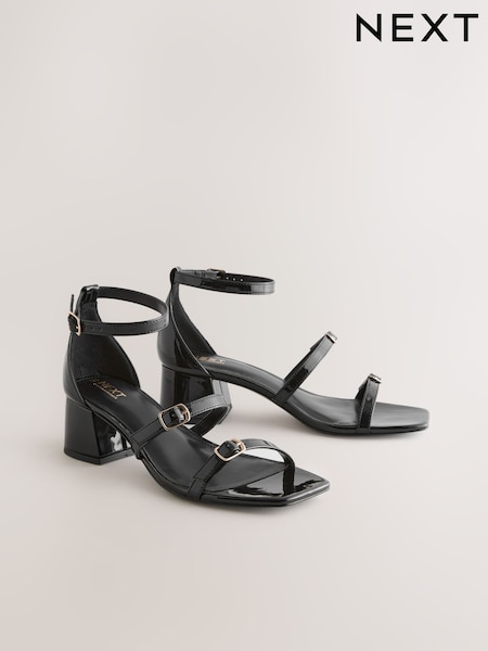 Черный - Forever Comfort® Square Toe Low Block Heel Multi Buckle Sandals (AW0209) | €34