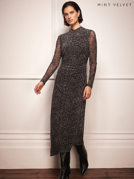 Mint Velvet Animal Print Mesh Midi Dress (AW0221) | €63