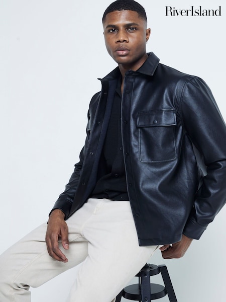 River Island Regular Fit Faux Leather Pocket Shirt (AW0245) | ‏15 ر.ع.‏