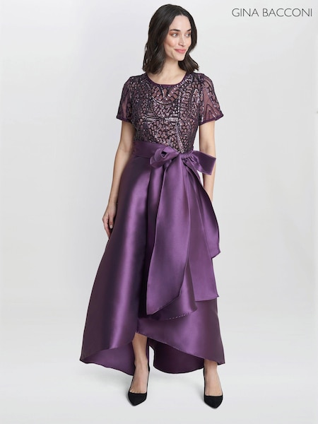 Gina Bacconi Purple Noemi Embroidered High Low Maxi Dress (AW0261) | 801 QAR