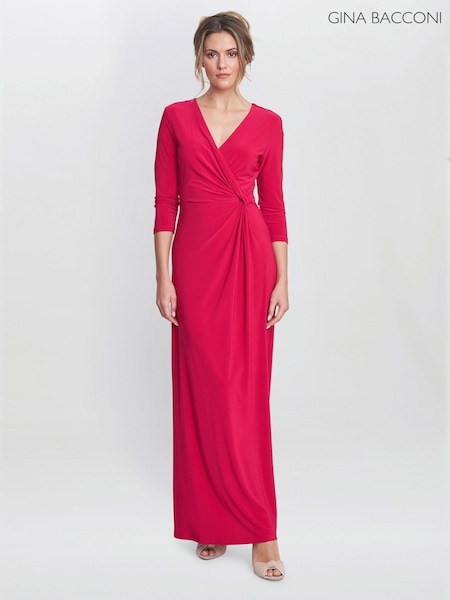 Gina Bacconi Pink Celine Jersey Wrap Maxi Dress (AW0262) | AED815