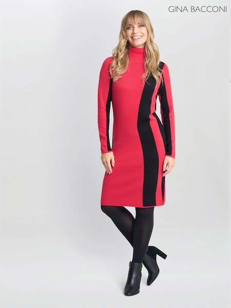 Gina Bacconi Red Hally Roll Neck Knitted Dress (AW0265) | €213