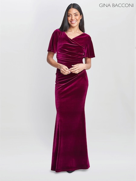 Gina Bacconi Red Minka Velvet Maxi Dress With Cowl Neck (AW0268) | €394