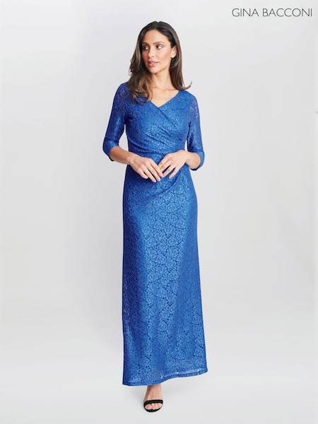 Gina Bacconi Blue Fearne Lace Wrap Maxi Dress (AW0269) | 762 QAR