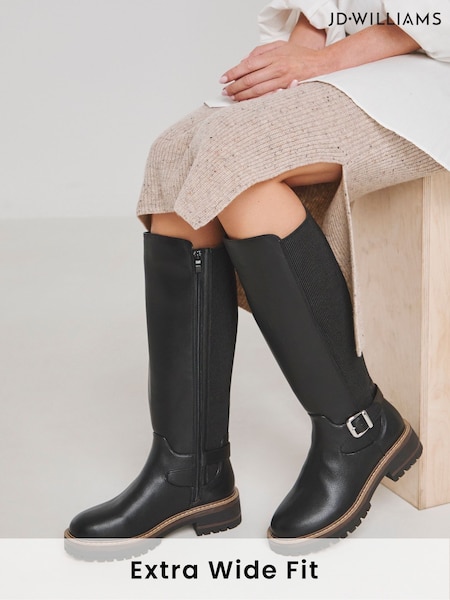 JD Williams Knee High Elasticated Boots With Buckle Detail In Wide Fit (AW0366) | 312 LEI