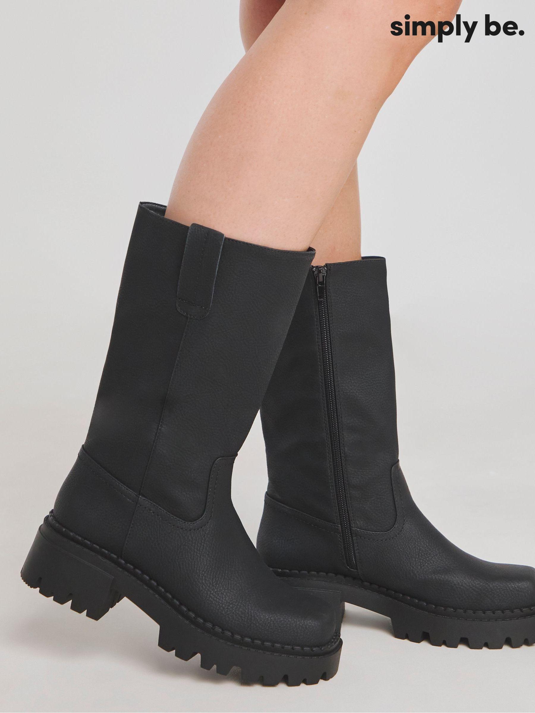 Black mid calf biker boots new arrivals