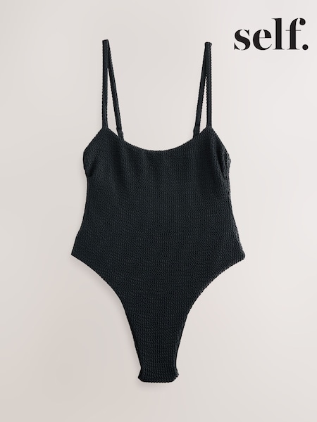 self. Black Crinkle High Leg Tummy Control Scoop Swimsuit (AW0408) | 1,502 UAH