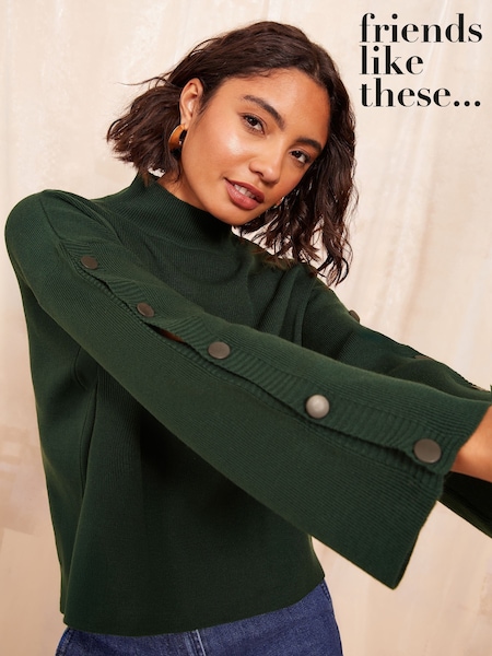 Friends Like These Flute Sleeve Button Funnel Neck Knit Jumper (AW0476) | 198 LEI