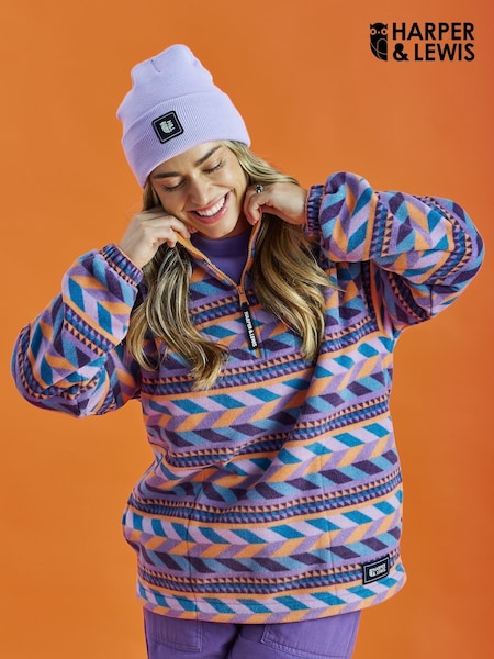 Harper & Lewis Purple Raine Retro Pattern Quarter Zip Fleece (AW0514) | €85
