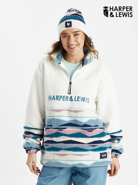 Harper & Lewis Cream Bronte Retro Pattern Quarter Zip Fleece (AW0516) | €70