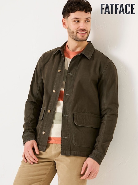 Verde kaki - FatFace Washed Canvas Garment Dye Chore Jacket (AW0568) | 559 LEI
