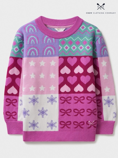 Crew Clothing Company Pink Patchwork Jacquard Print Jumper (AW0569) | €37 - €47