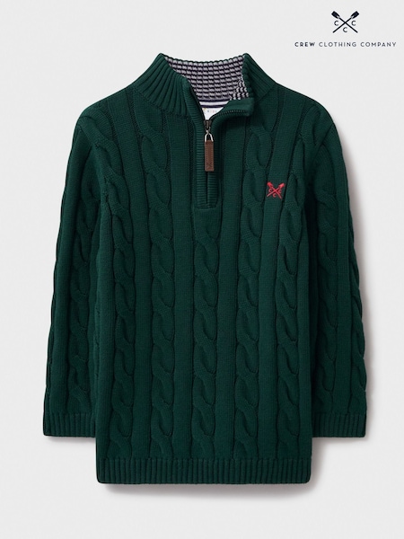 Crew Clothing Green Oarsman Cable 100% Cotton Half Zip Jumper (AW0571) | 2,043 UAH - 2,523 UAH