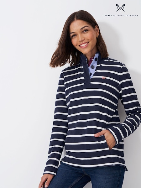 Crew Clothing Company Blue Half Button 100% Cotton Sweatshirt (AW0586) | kr842